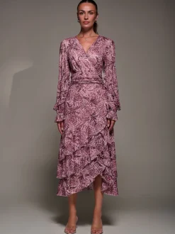 Jolie Moi Pink Long Sleeve Frill Detail Mesh Maxi Dress