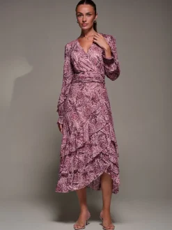 Jolie Moi Pink Long Sleeve Frill Detail Mesh Maxi Dress