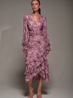 Jolie Moi Pink Long Sleeve Frill Detail Mesh Maxi Dress