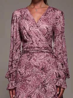 Jolie Moi Pink Long Sleeve Frill Detail Mesh Maxi Dress