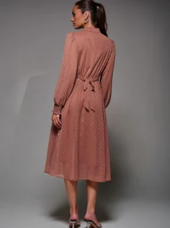 Jolie Moi Pink Textured Chiffon Ruffle Shirt Dress