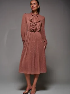 Jolie Moi Pink Textured Chiffon Ruffle Shirt Dress