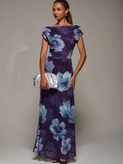 Jolie Moi Purple Asymmetric Neck Mesh Maxi Dress