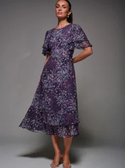 Jolie Moi Purple Frill Detail Chiffon Midaxi Dress