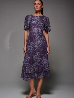 Jolie Moi Purple Frill Detail Chiffon Midaxi Dress