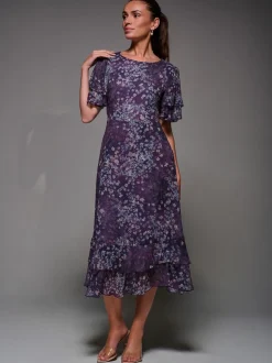 Jolie Moi Purple Frill Detail Chiffon Midaxi Dress