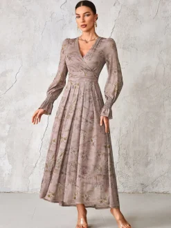 Jolie Moi Purple Long Sleeve Mesh Maxi Dress
