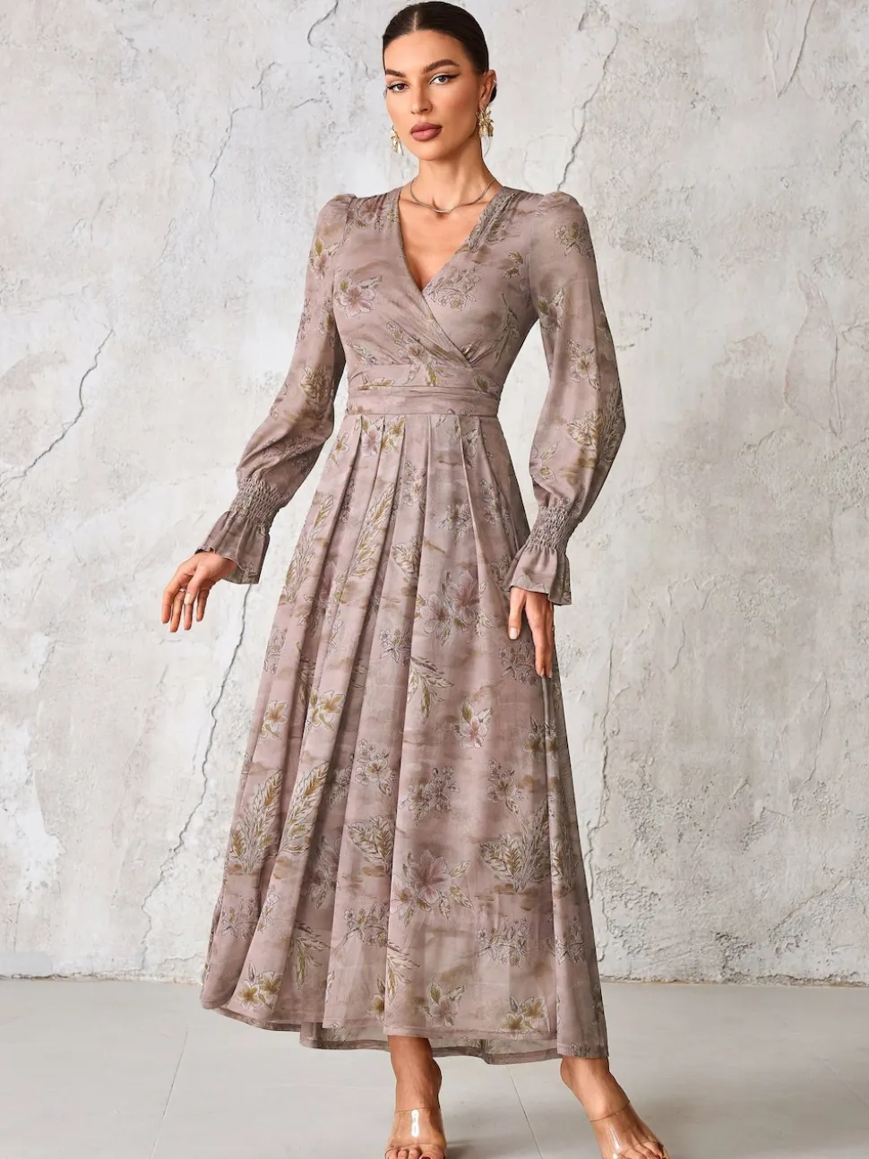 Jolie Moi Purple Long Sleeve Mesh Maxi Dress