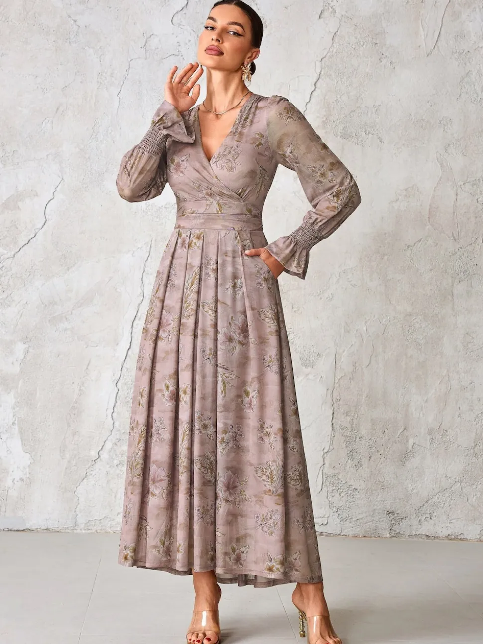 Jolie Moi Purple Long Sleeve Mesh Maxi Dress