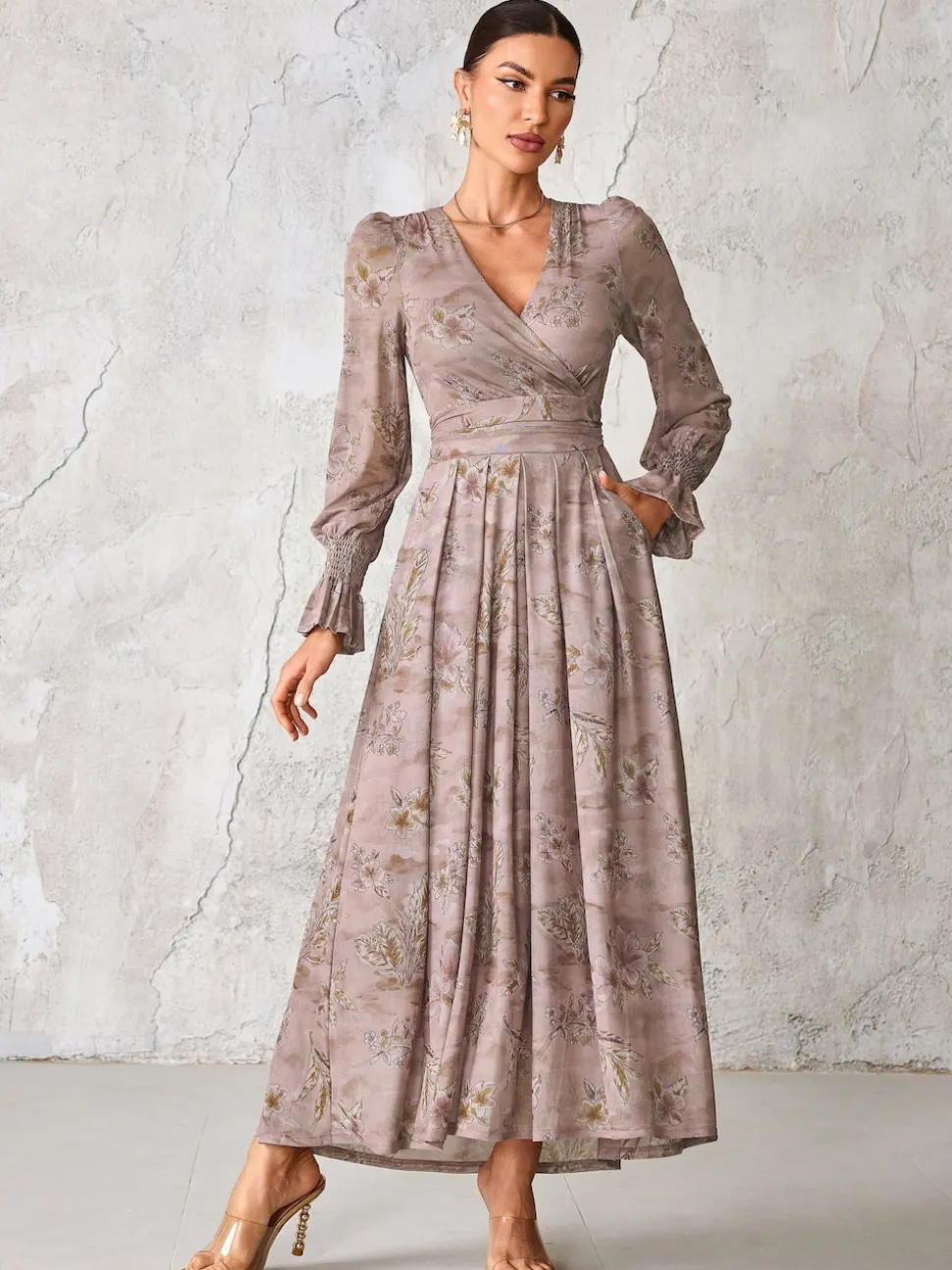 Jolie Moi Purple Long Sleeve Mesh Maxi Dress