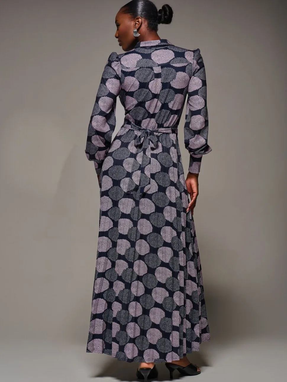 Jolie Moi Purple Long Sleeve Pleated Jersey Maxi Dress