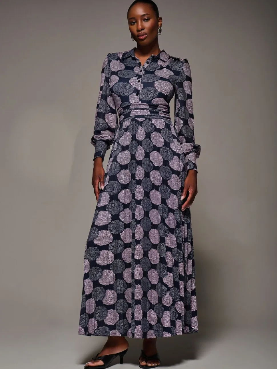 Jolie Moi Purple Long Sleeve Pleated Jersey Maxi Dress