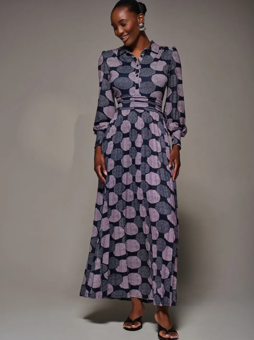 Jolie Moi Purple Long Sleeve Pleated Jersey Maxi Dress