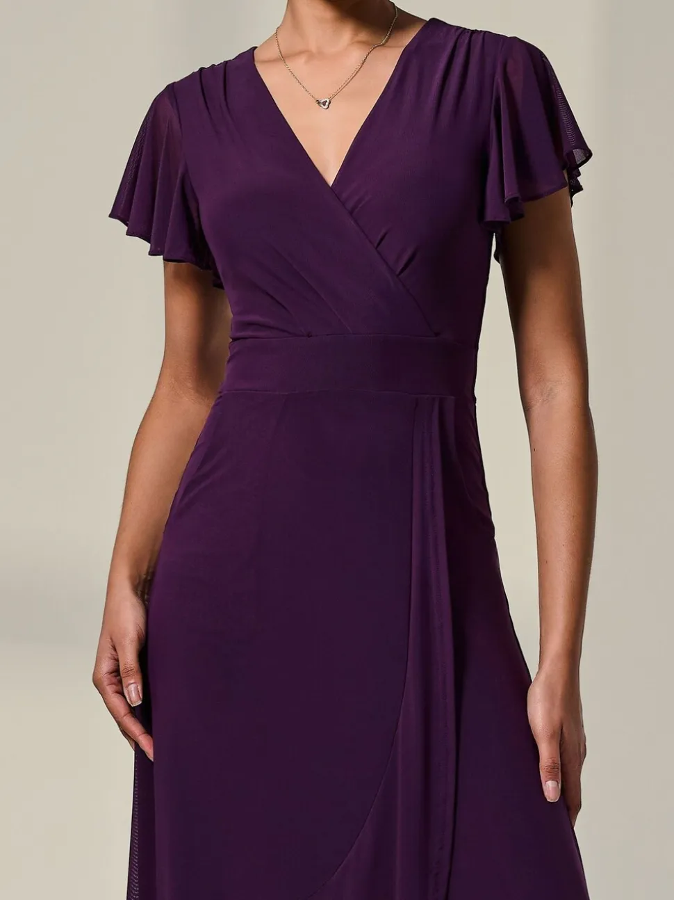 Jolie Moi Purple Plain Wrap Mesh Maxi Dress