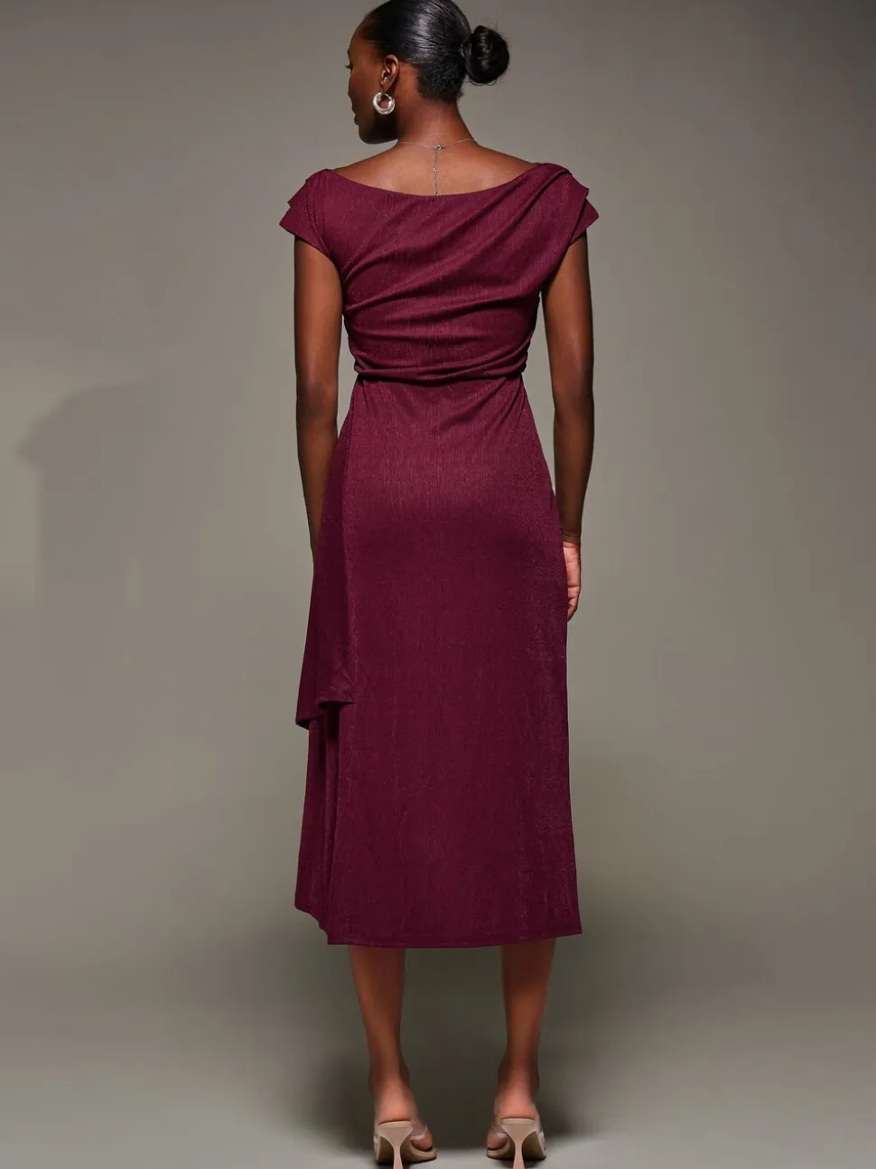 Jolie Moi Red Draped Jersey Cowl Neck Midi Dress
