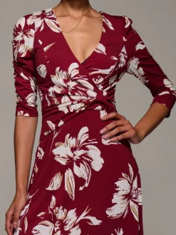 Jolie Moi Red Jersey Ruched Waist Fit & Flare Maxi Dress