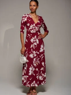 Jolie Moi Red Jersey Ruched Waist Fit & Flare Maxi Dress