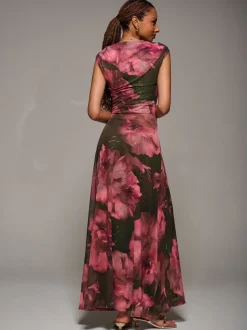 Jolie Moi Red Multiway Neckline Mesh Maxi Dress
