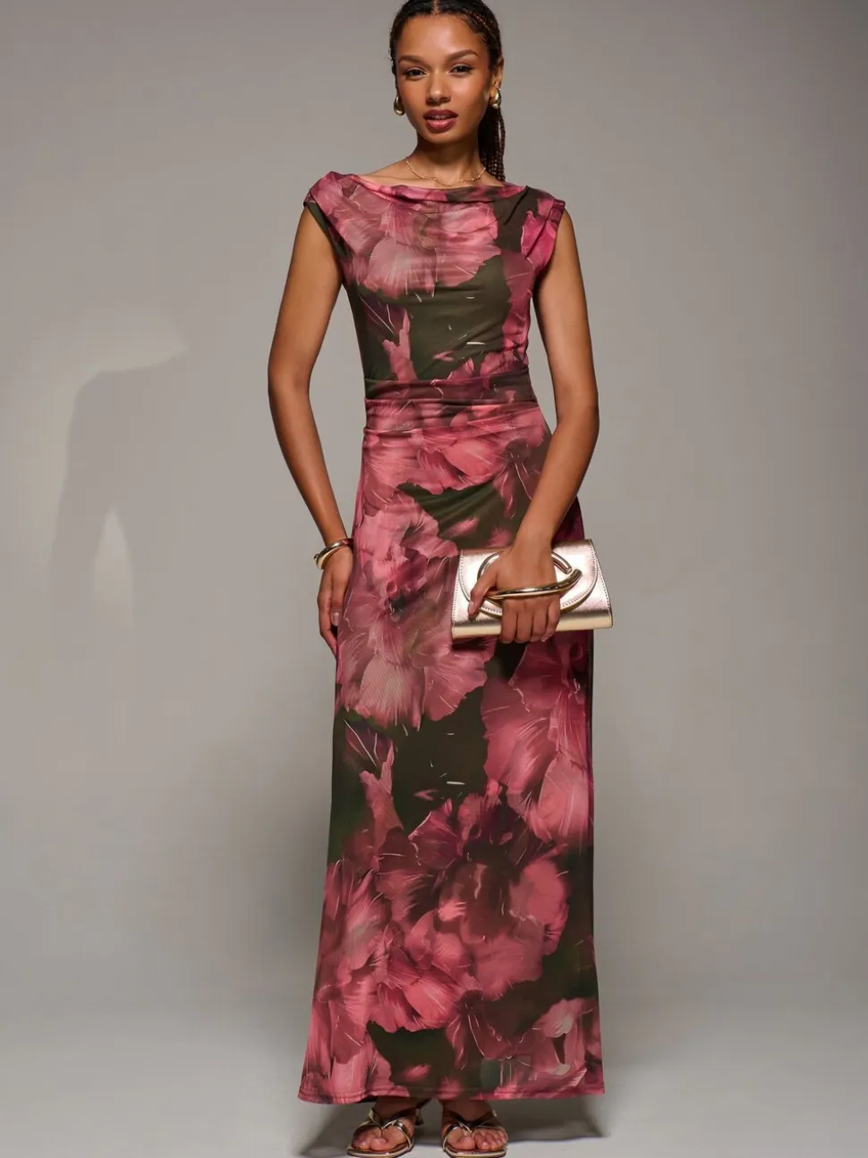 Jolie Moi Red Multiway Neckline Mesh Maxi Dress