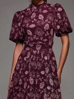 Jolie Moi Red Puffy Sleeve Printed Mesh Maxi Dress