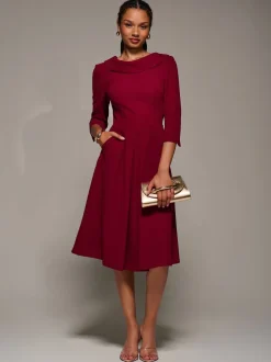 Jolie Moi Red Roll Neck Fit & Flare Midi Dress