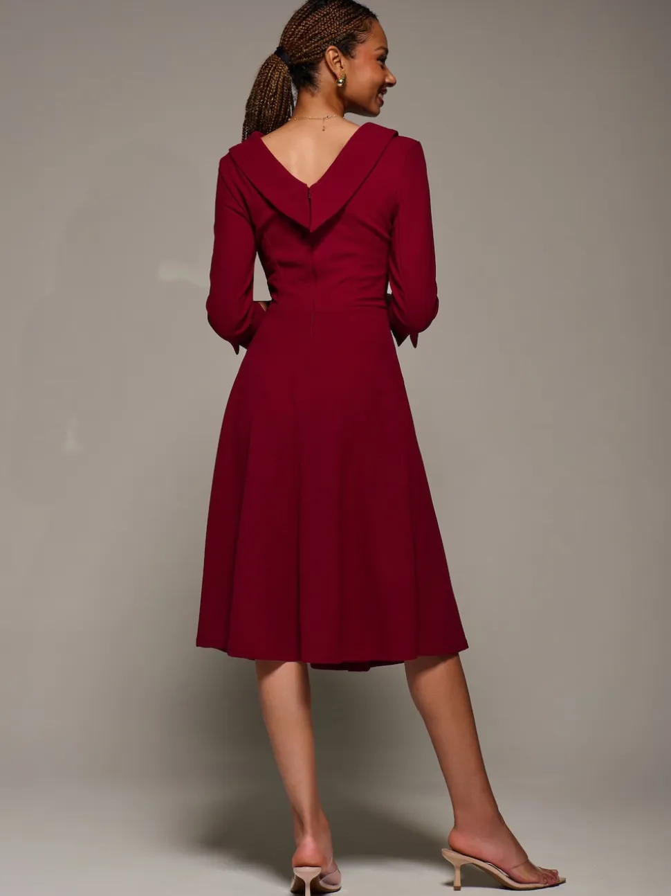 Jolie Moi Red Roll Neck Fit & Flare Midi Dress