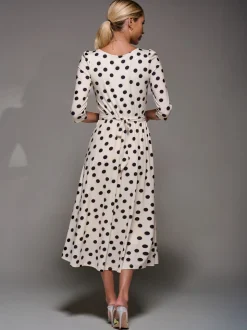 Jolie Moi White / Brown Three Quarter Sleeve Jersey Midi Dress