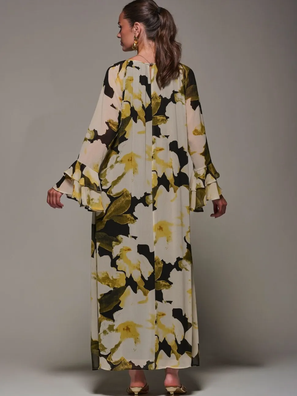 Jolie Moi Yellow Chiffon Long Sleeve Shift Maxi Dress