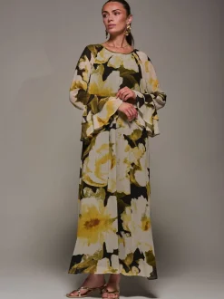 Jolie Moi Yellow Chiffon Long Sleeve Shift Maxi Dress