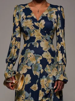 Jolie Moi Yellow Long Sleeve Ruffle Hem Mesh Maxi Dress