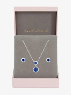 Jon Richard Silver Rhodium Plated and Cubic Zirconia Double Halo Sapphire Drop Set Gift Box