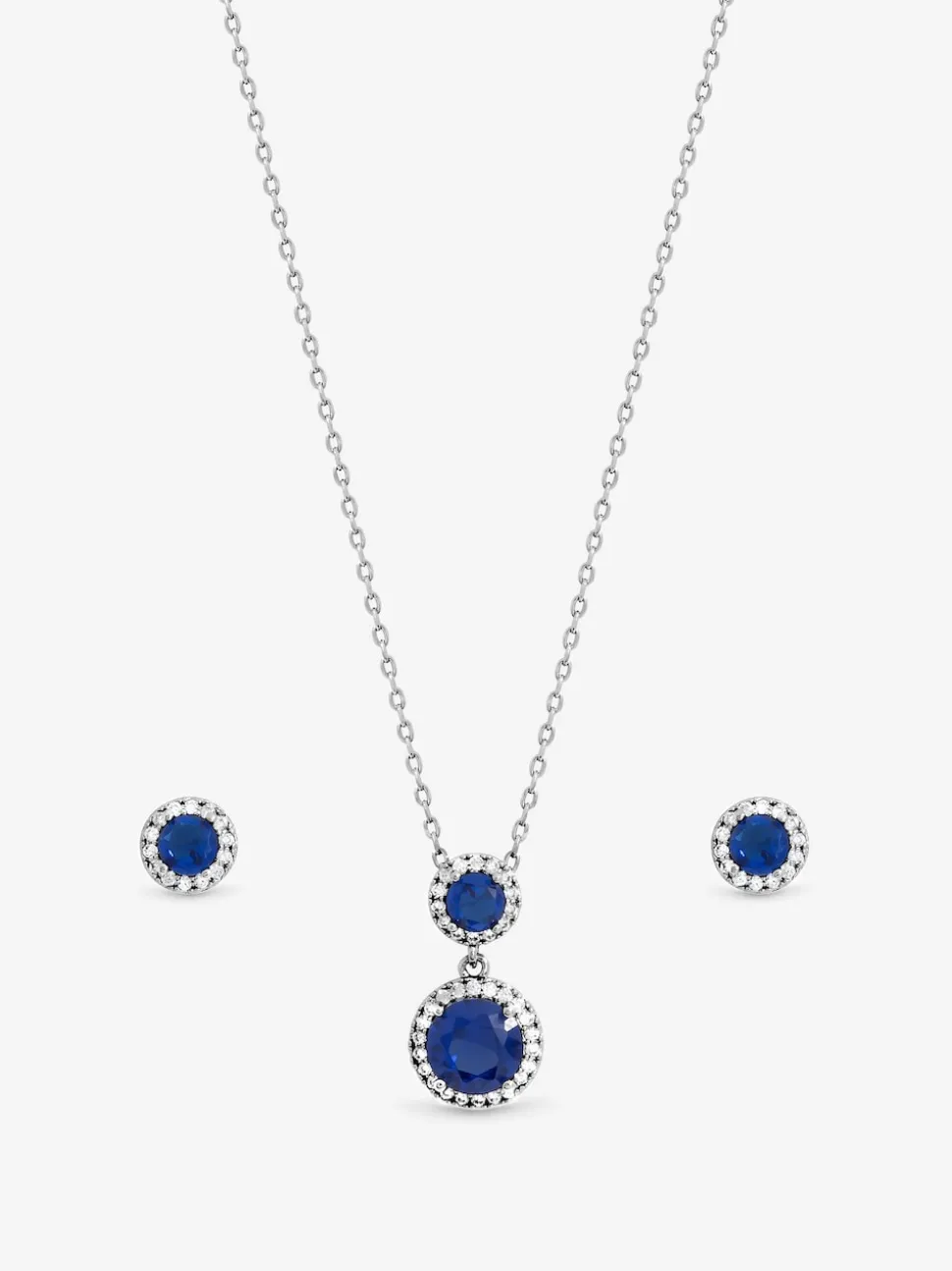 Jon Richard Silver Rhodium Plated and Cubic Zirconia Double Halo Sapphire Drop Set Gift Box