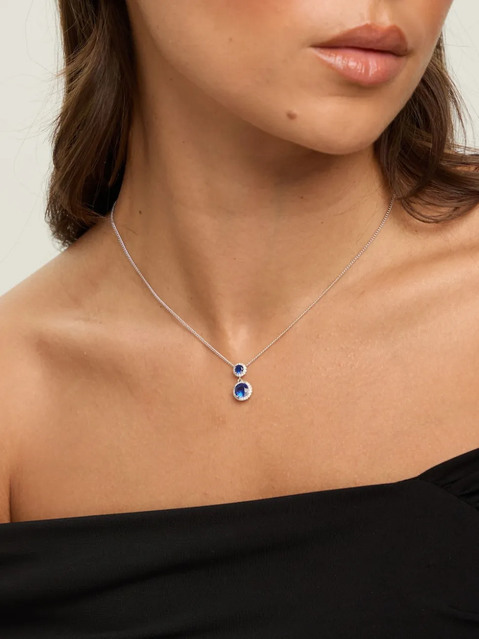 Jon Richard Silver Rhodium Plated and Cubic Zirconia Double Halo Sapphire Drop Set Gift Box