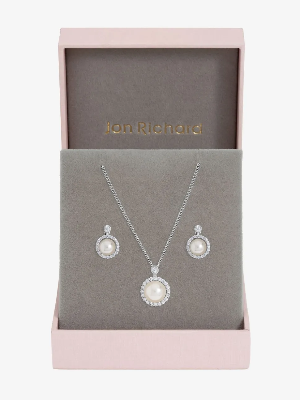 Jon Richard Silver/Gold Plated and Cubic Zirconia Pearl Halo Box Set Gift Box
