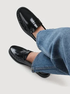 Jones Bootmaker Black Red Perna Smart Leather Moccasins Shoes