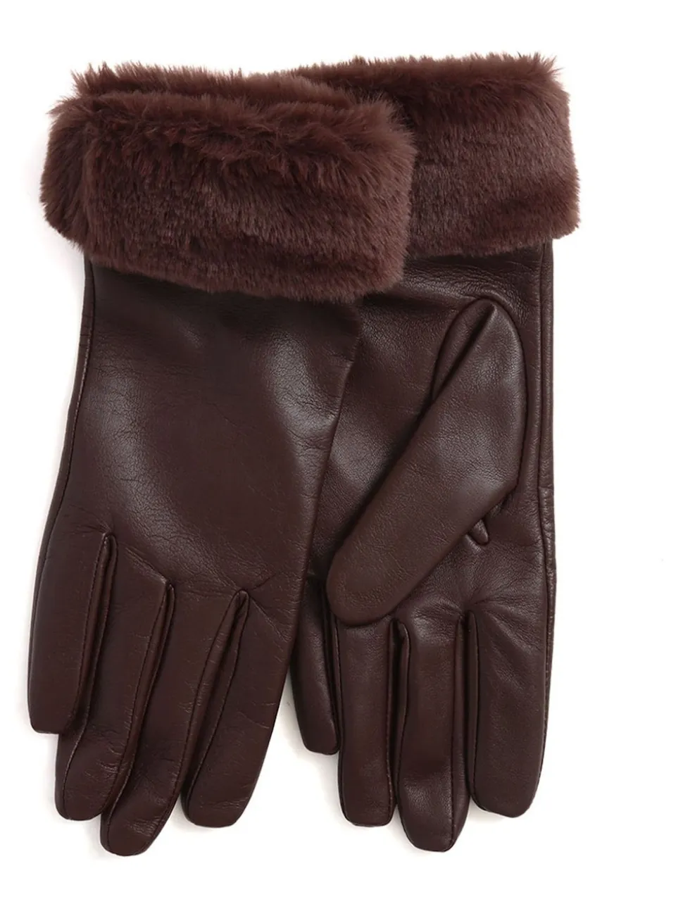 Jones Bootmaker Brown Faux Fur Cuffed Leather Gloves