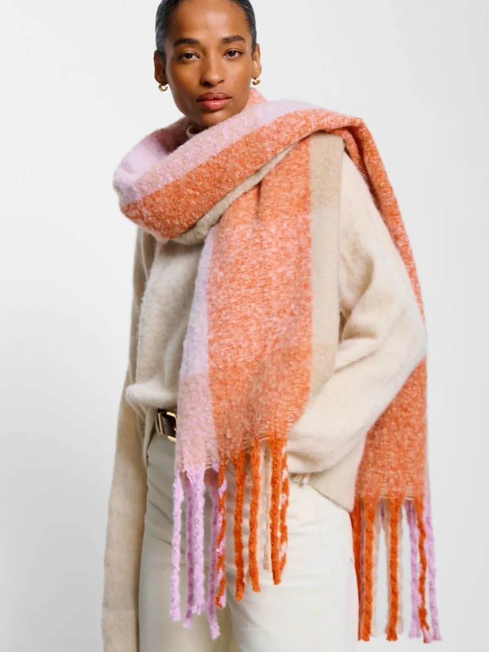 Katie Loxton Purple Oversized Checked Tassel Scarf