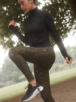 Khaki Animal Print Outdoor Fleece Lined Warm Handle Leggings