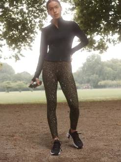 Khaki Animal Print Outdoor Fleece Lined Warm Handle Leggings