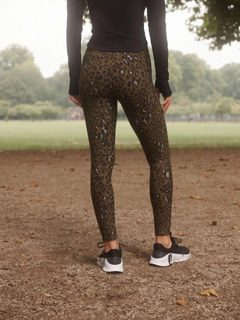 Khaki Animal Print Outdoor Fleece Lined Warm Handle Leggings