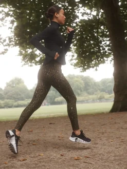 Khaki Animal Print Outdoor Fleece Lined Warm Handle Leggings