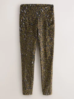 Khaki Animal Print Outdoor Fleece Lined Warm Handle Leggings