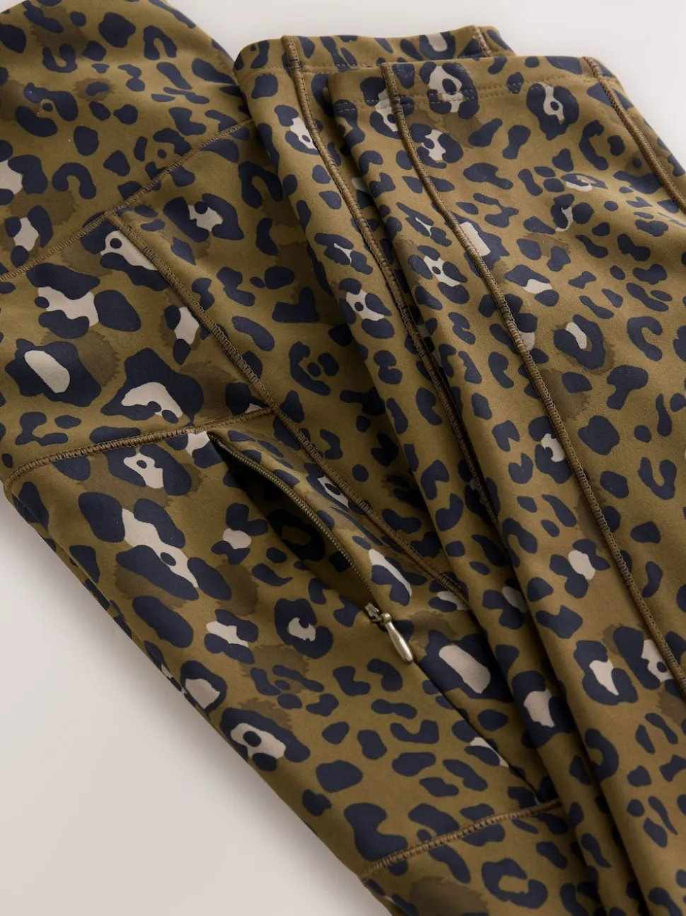 Khaki Animal Print Outdoor Fleece Lined Warm Handle Leggings