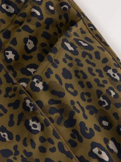 Khaki Animal Print Outdoor Fleece Lined Warm Handle Leggings