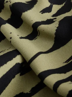 Khaki Green Animal Print Long Sleeve V-Neck Blouse