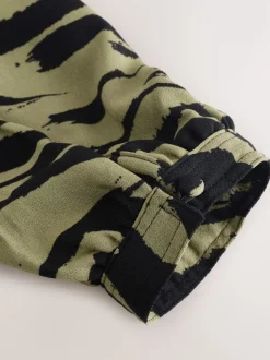 Khaki Green Animal Print Long Sleeve V-Neck Blouse