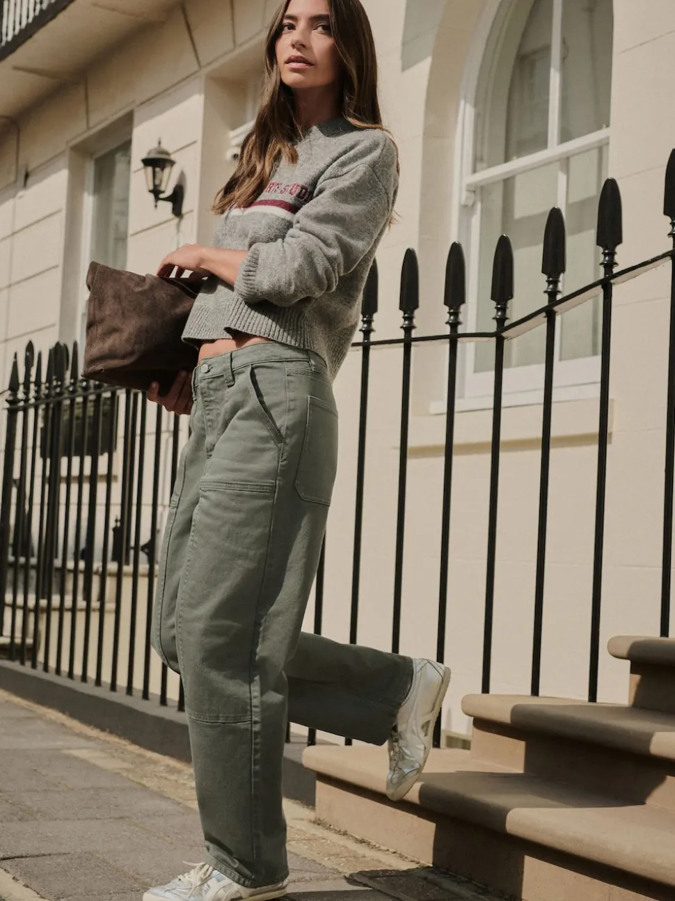 Khaki Green Ankle Straight Leg Carpenter Jeans