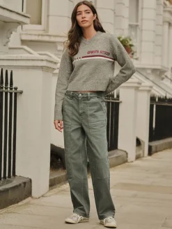 Khaki Green Ankle Straight Leg Carpenter Jeans