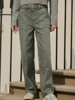 Khaki Green Ankle Straight Leg Carpenter Jeans