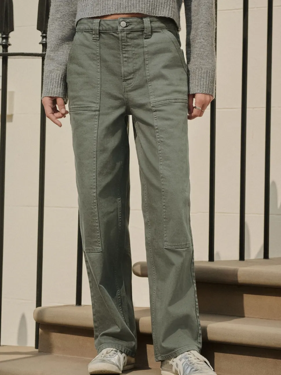 Khaki Green Ankle Straight Leg Carpenter Jeans